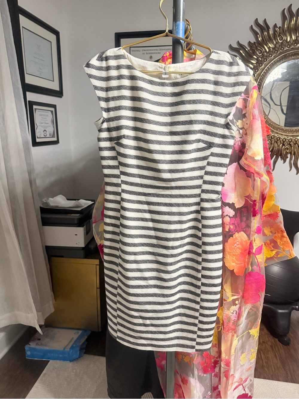 Trina Turk Black & White Striped Sleeveless Midi Sheath Dress